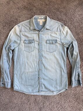 H&M Light Blue Denim Button-Down Western Shirt